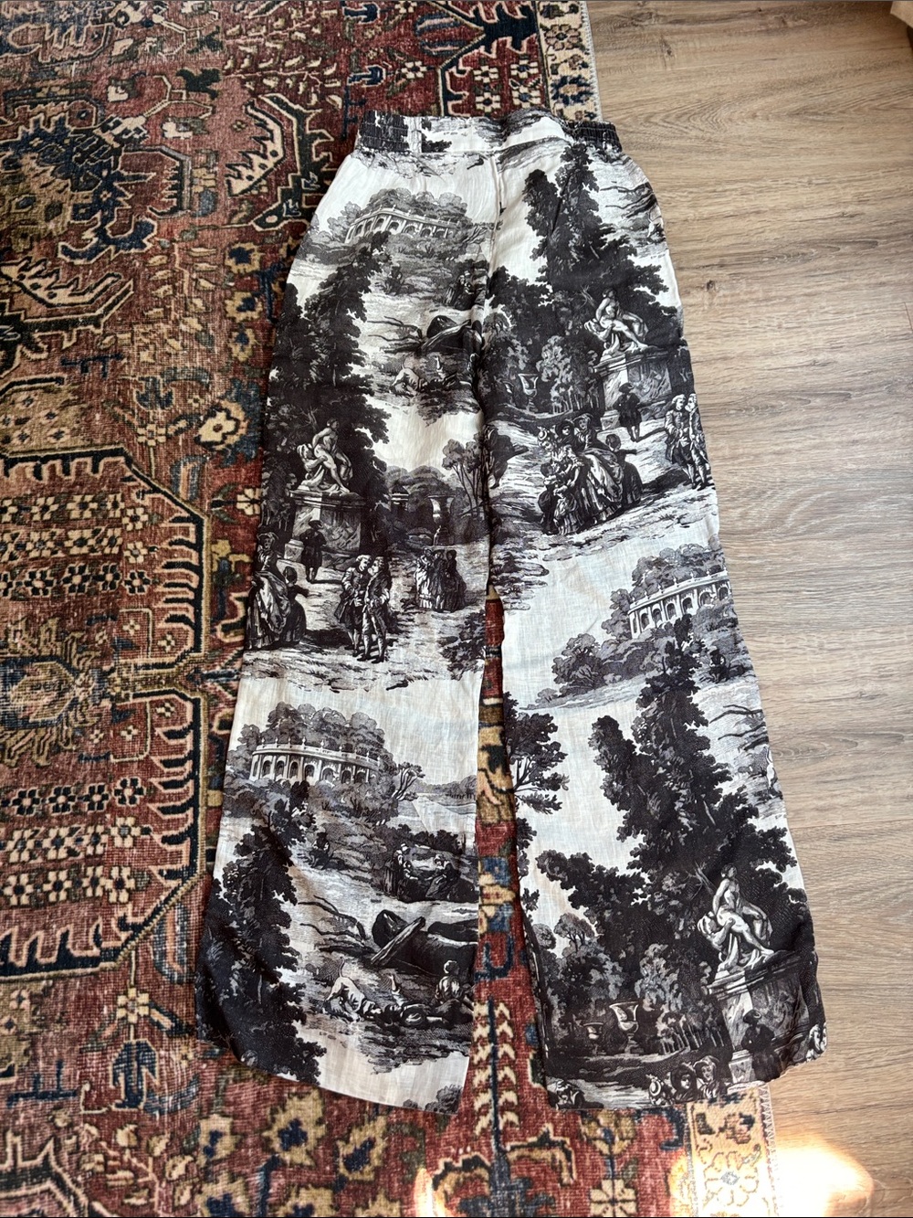 COS Black and White Toile Waistband Detail Linen Pants - Picture 3 of 3